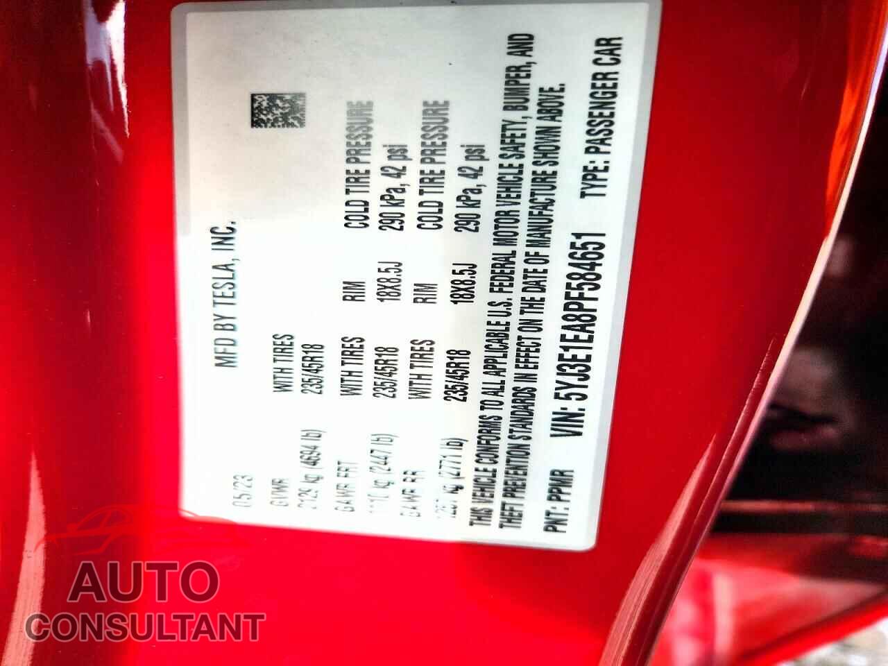 TESLA MODEL 3 2023 - 5YJ3E1EA8PF584651