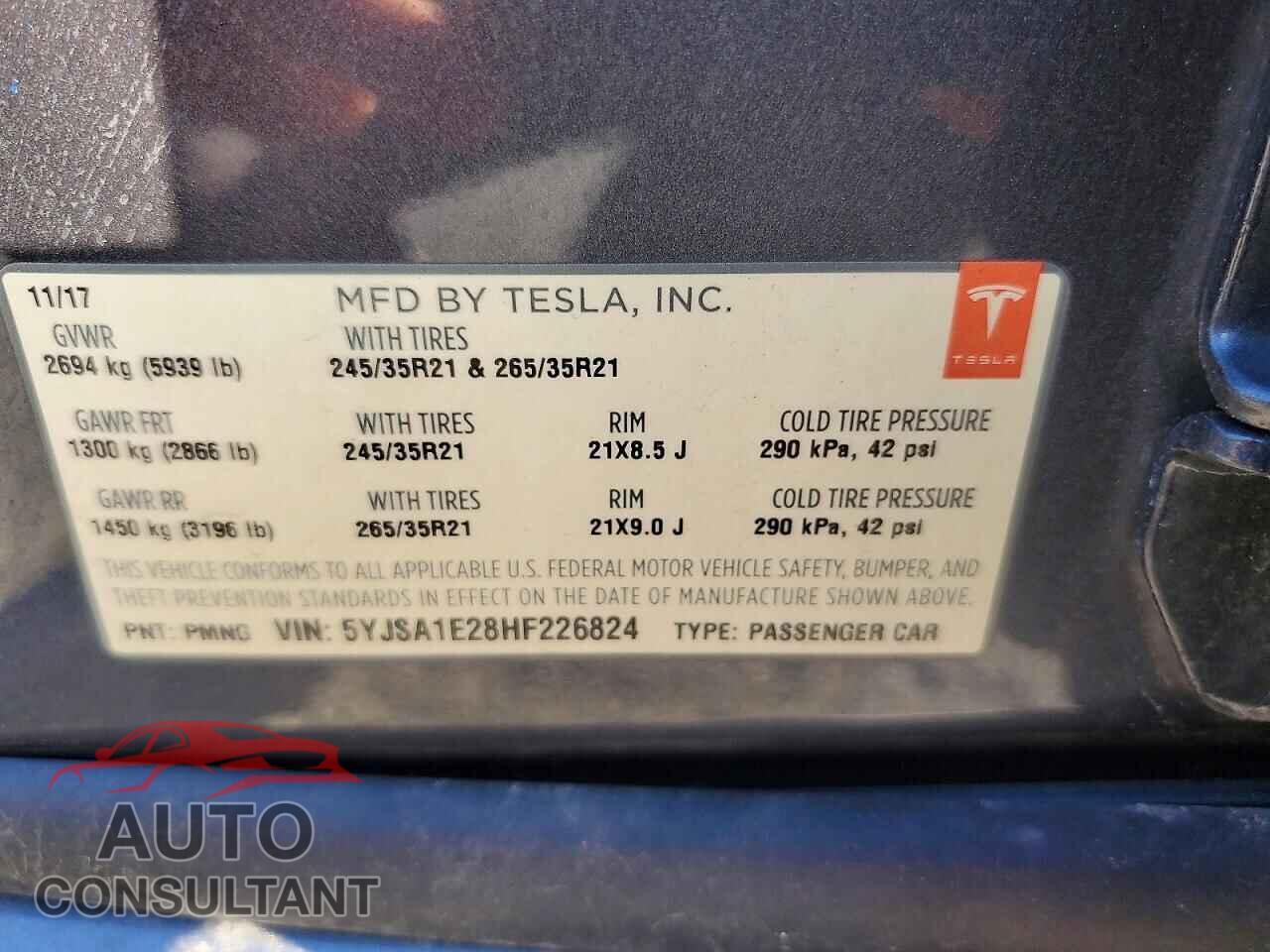 TESLA MODEL S 2017 - 5YJSA1E28HF226824