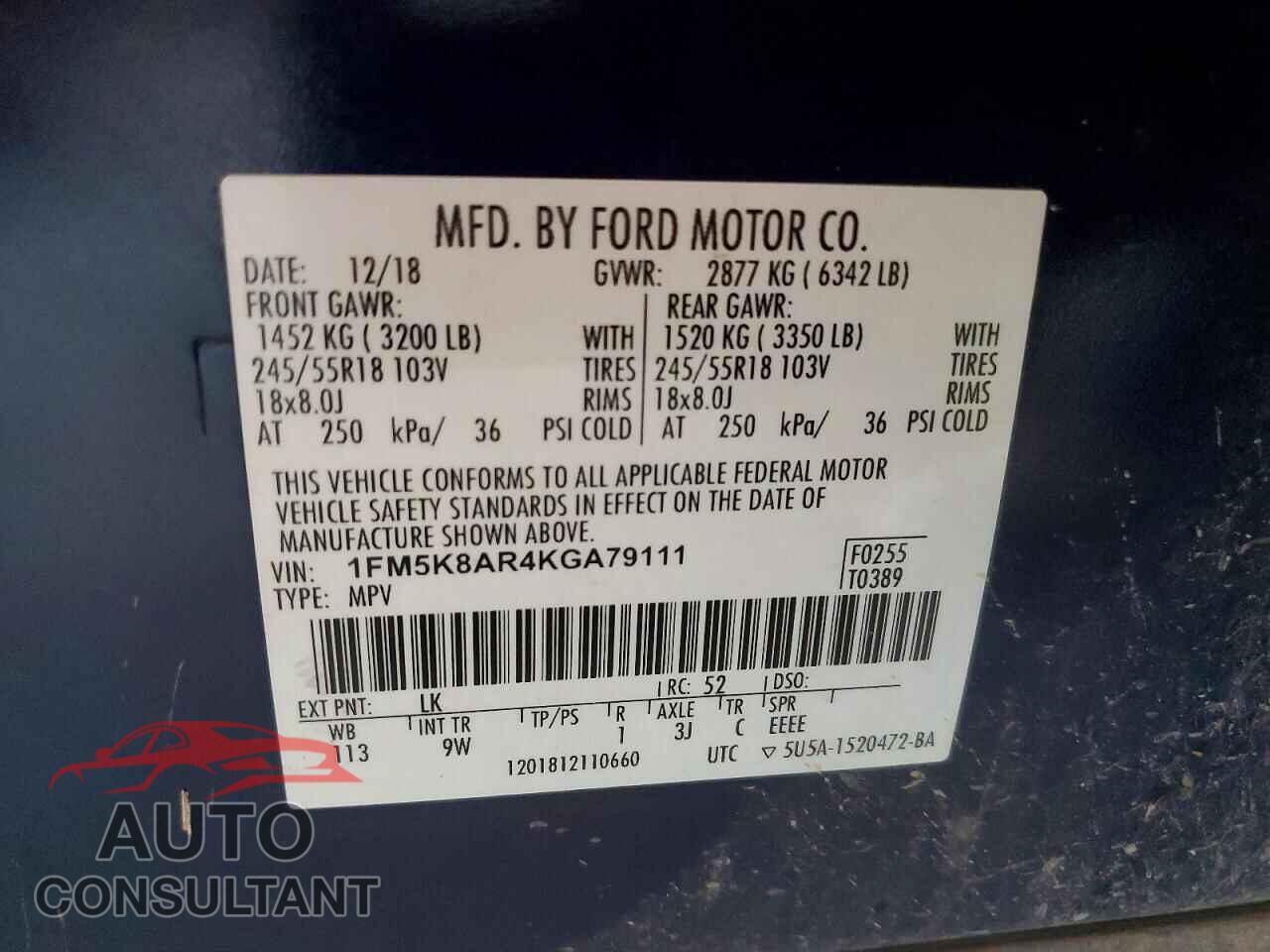 FORD EXPLORER 2019 - 1FM5K8AR4KGA79111