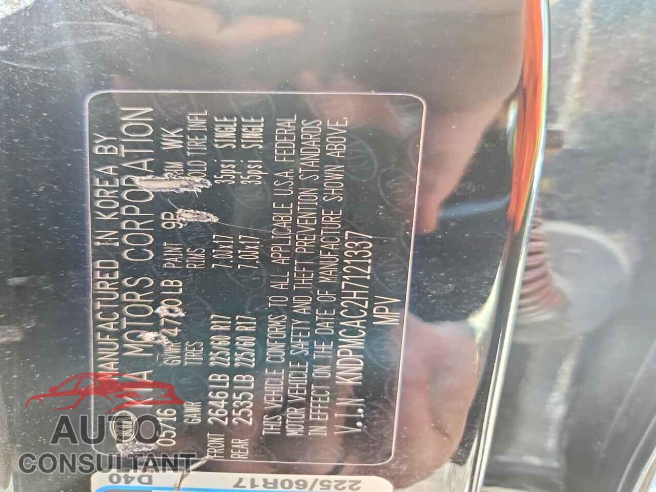 KIA SPORTAGE 2017 - KNDPMCAC2H7121337