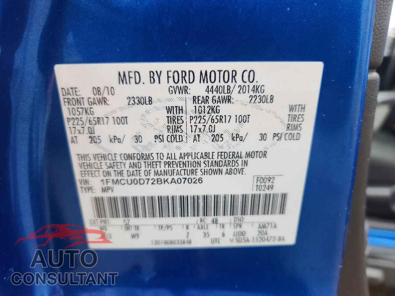 FORD ESCAPE 2011 - 1FMCU0D72BKA07026