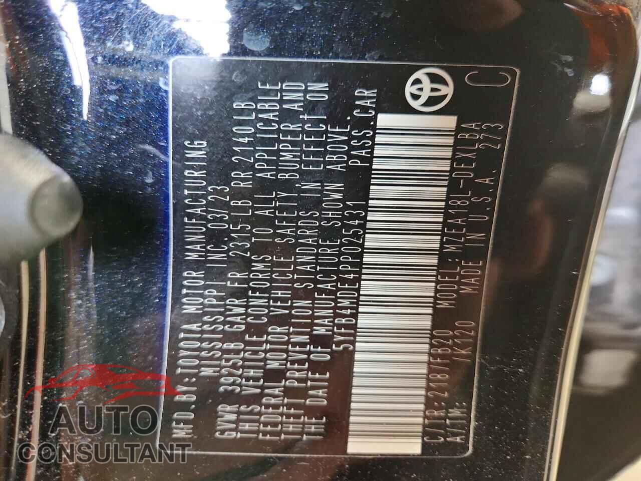 TOYOTA COROLLA 2023 - 5YFB4MDE4PP025431