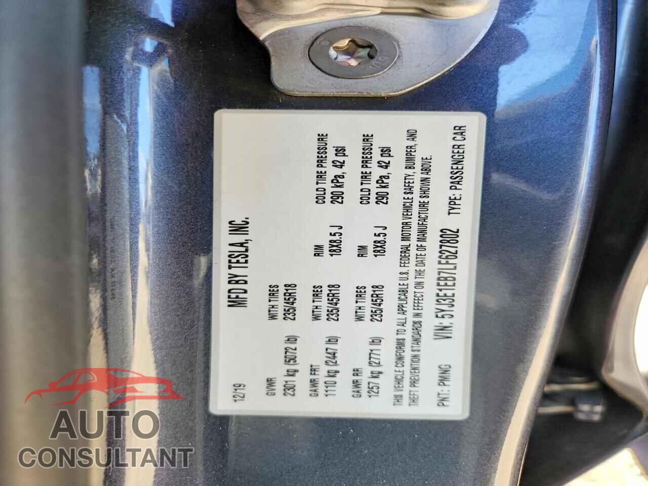 TESLA MODEL 3 2020 - 5YJ3E1EB7LF627802