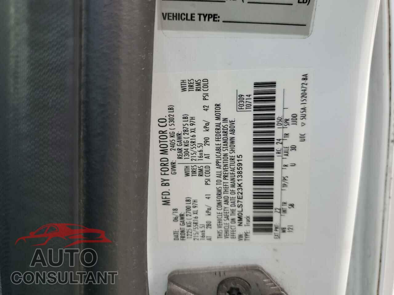 FORD TRANSIT 2019 - NM0LS7E23K1385915