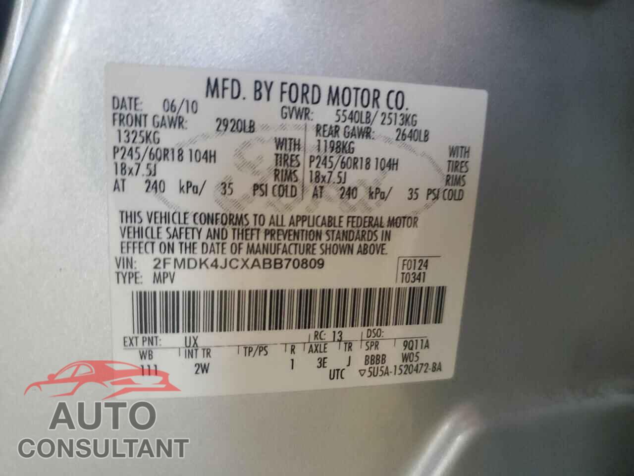 FORD EDGE 2010 - 2FMDK4JCXABB70809