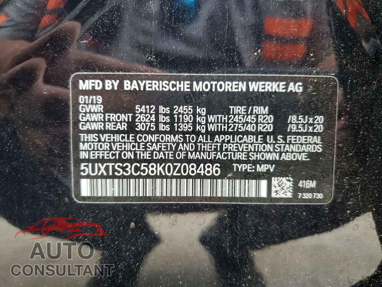 BMW X3 2019 - 5UXTS3C58K0Z08486
