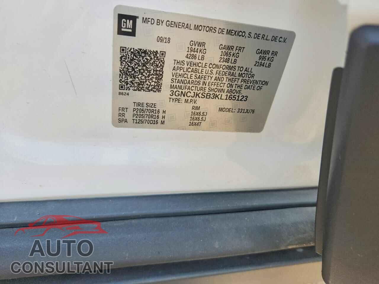 CHEVROLET TRAX 2019 - 3GNCJKSB3KL165123