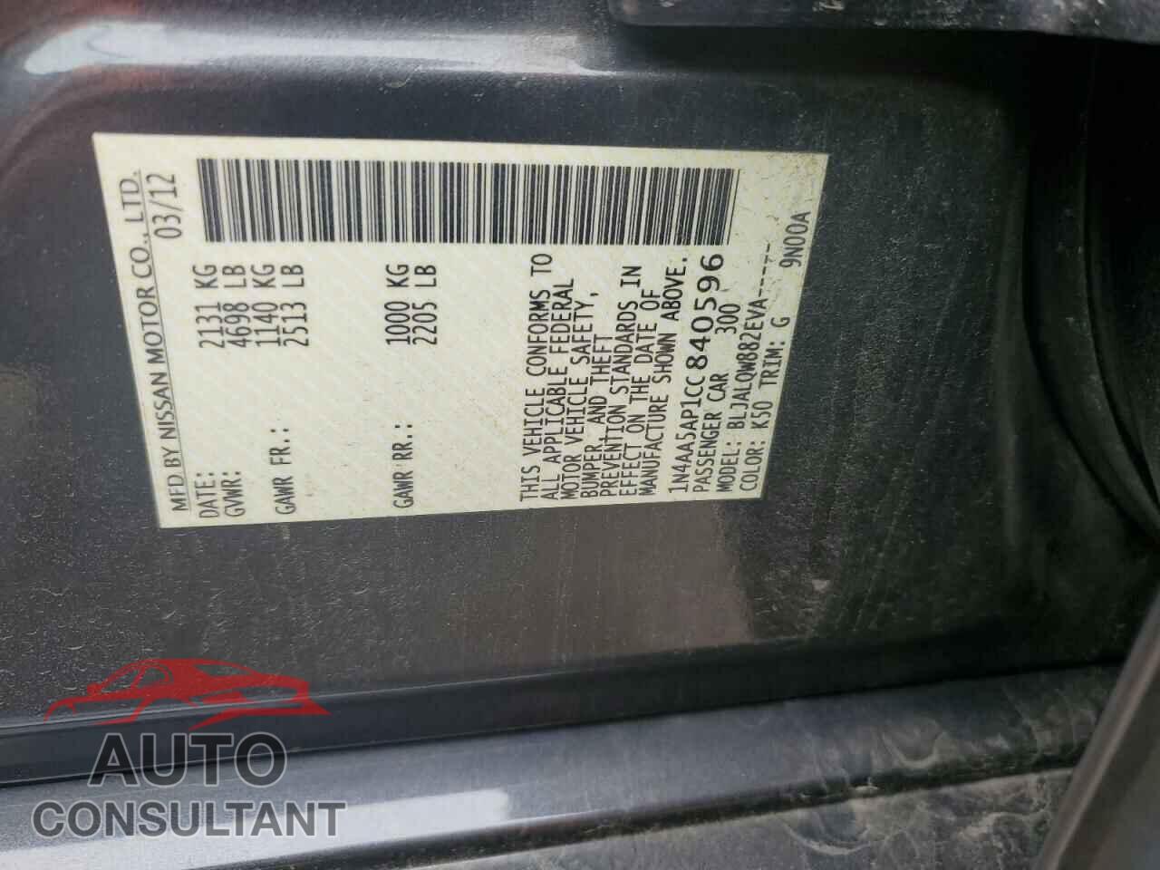 NISSAN MAXIMA 2012 - 1N4AA5AP1CC840596