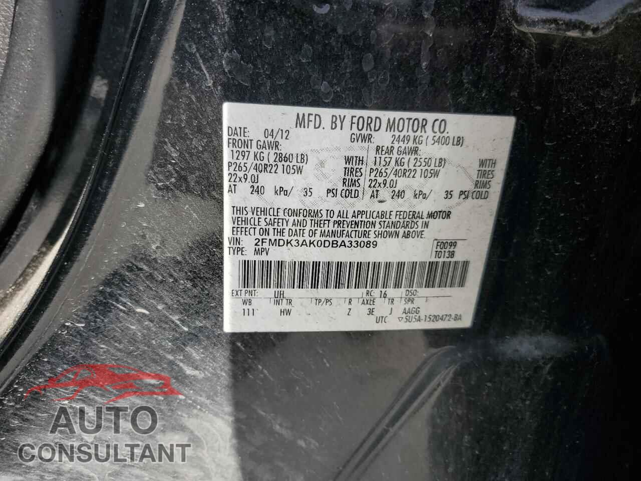 FORD EDGE 2013 - 2FMDK3AK0DBA33089