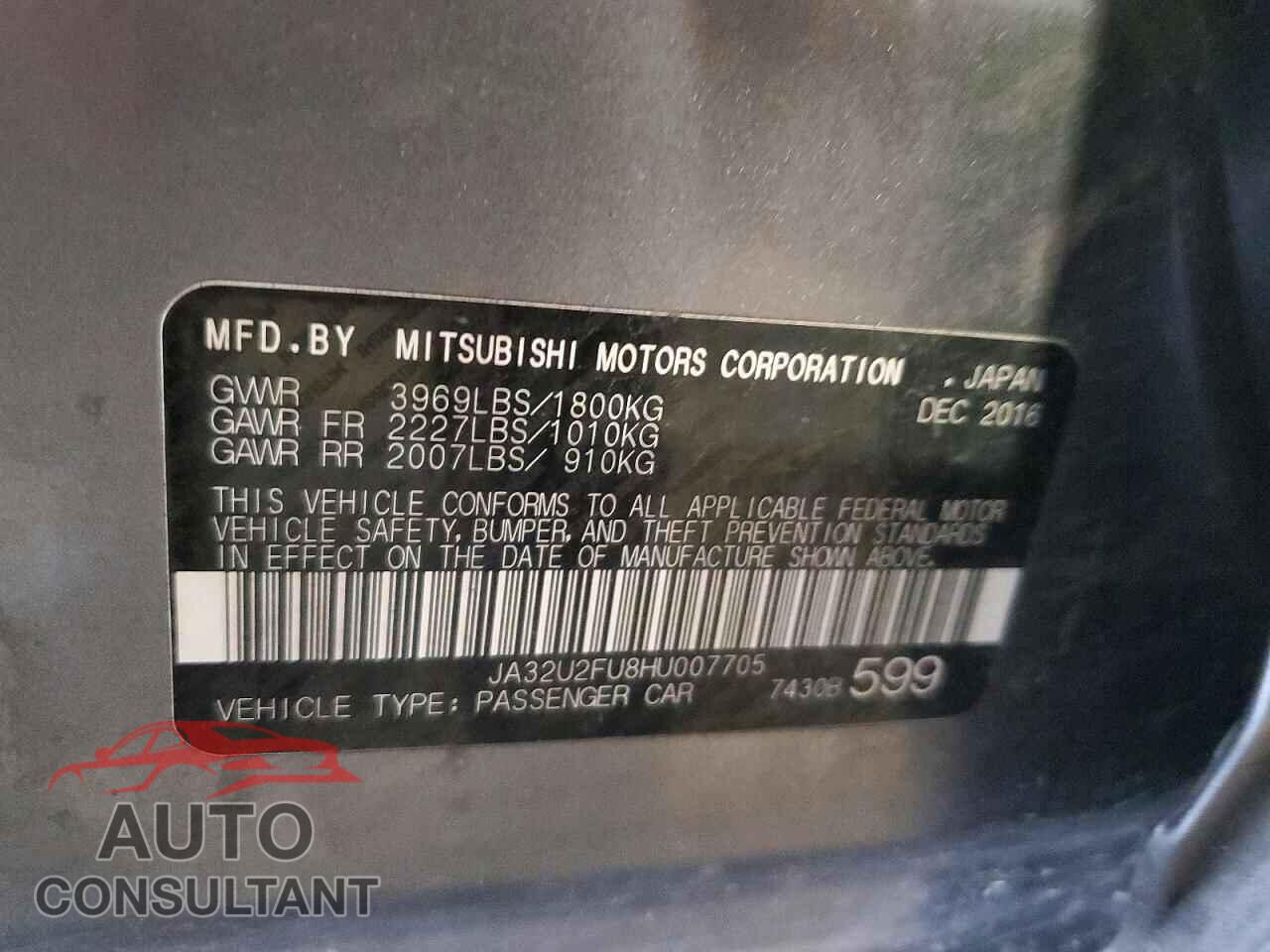 MITSUBISHI LANCER 2017 - JA32U2FU8HU007705