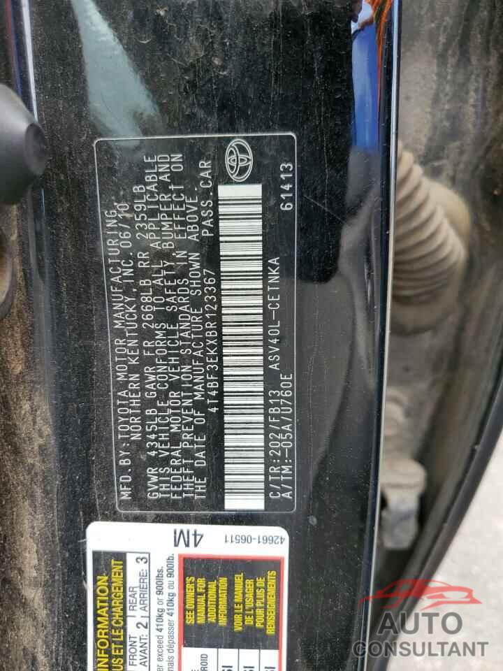 TOYOTA CAMRY 2011 - 4T4BF3EKXBR123367