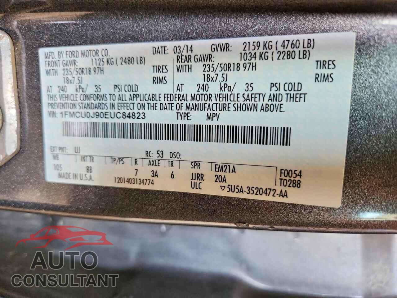FORD ESCAPE 2014 - 1FMCU0J90EUC84823