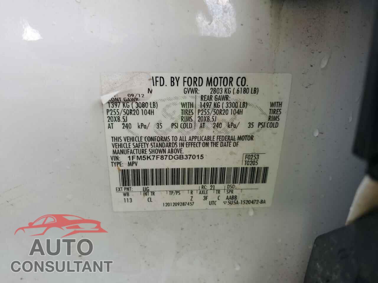 FORD EXPLORER 2013 - 1FM5K7F87DGB37015