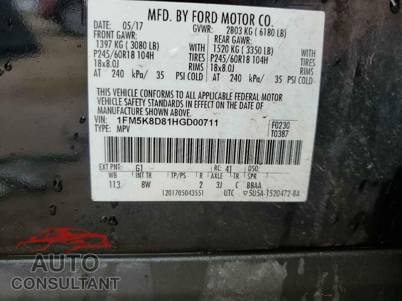 FORD EXPLORER 2017 - 1FM5K8D81HGD00711
