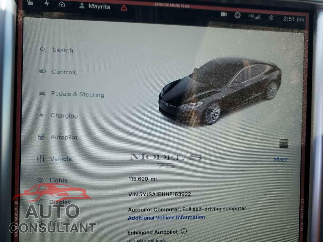 TESLA MODEL S 2017 - 5YJSA1E11HF183922