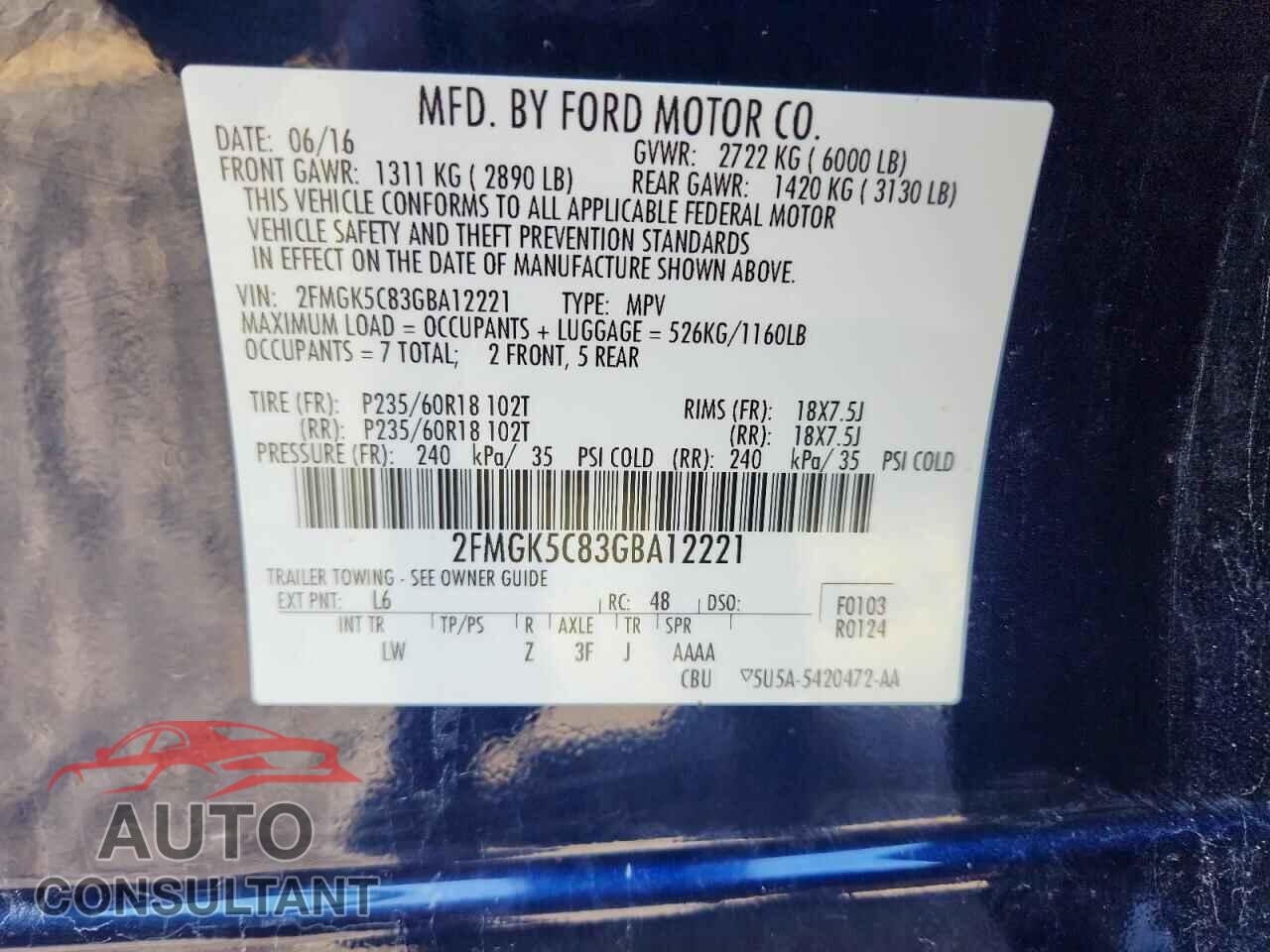 FORD FLEX 2016 - 2FMGK5C83GBA12221