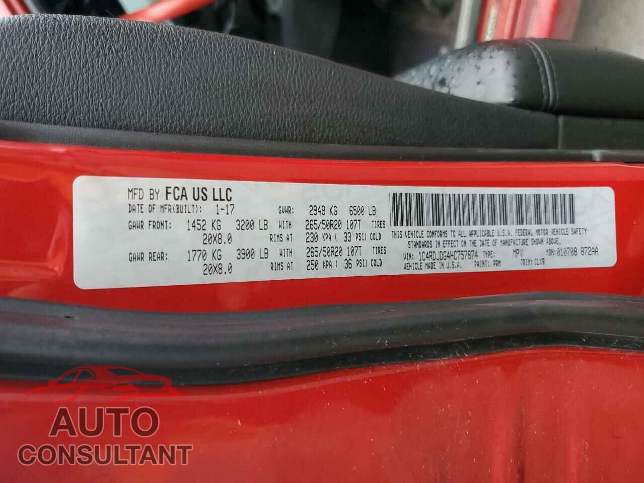 DODGE DURANGO 2017 - 1C4RDJDG4HC757874