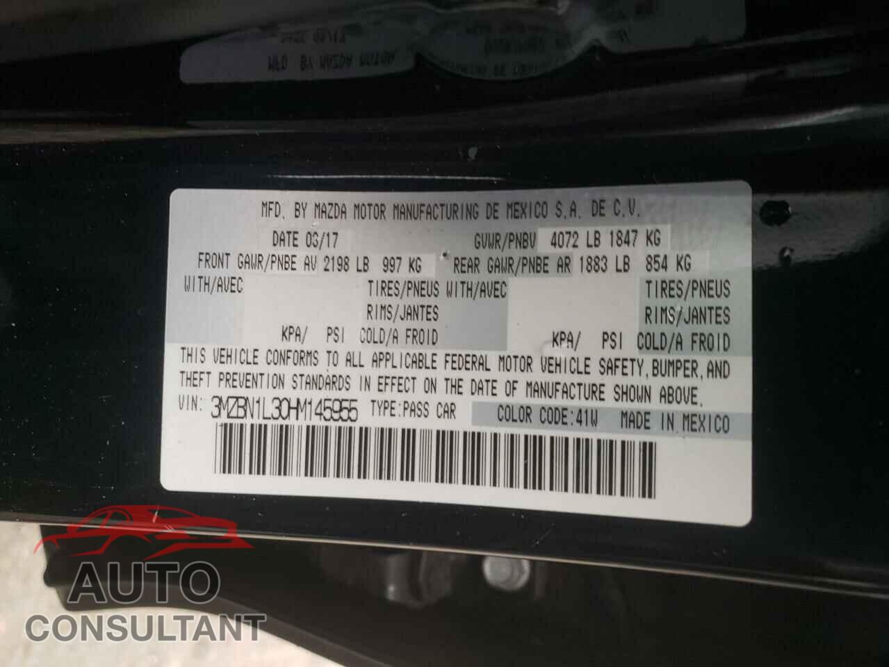 MAZDA 3 2017 - 3MZBN1L30HM145955