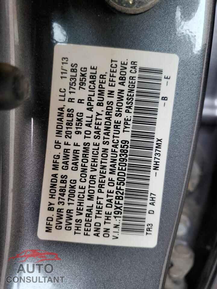 HONDA CIVIC 2013 - 19XFB2F50DE093859