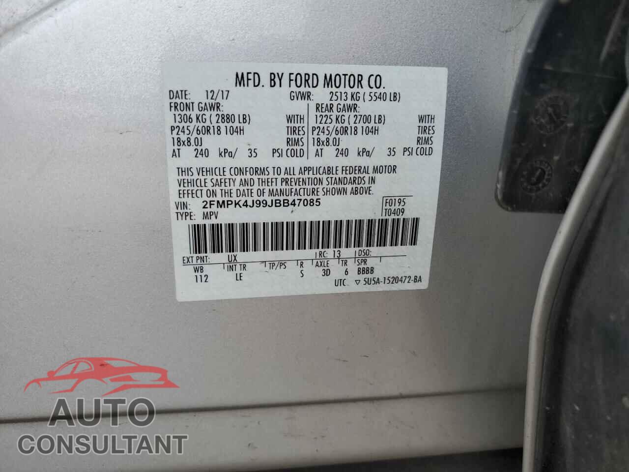 FORD EDGE 2018 - 2FMPK4J99JBB47085