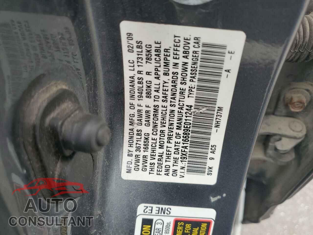 HONDA CIVIC 2009 - 19XFA16689E011244