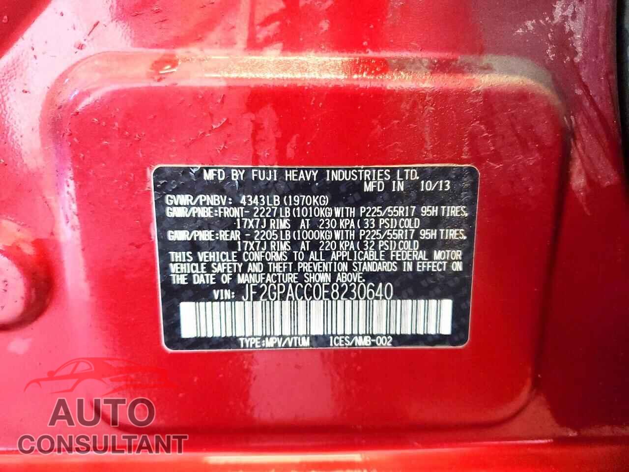SUBARU XV 2014 - JF2GPACC0E8230640