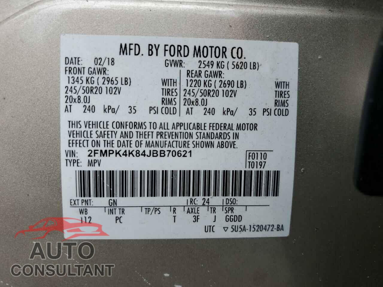 FORD EDGE 2018 - 2FMPK4K84JBB70621