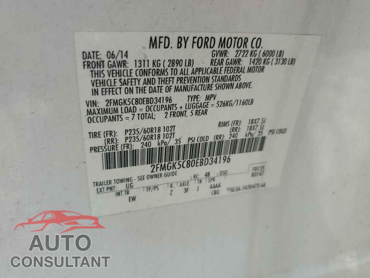 FORD FLEX 2014 - 2FMGK5C80EBD34196