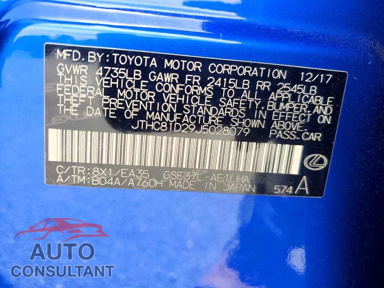 LEXUS IS 2018 - JTHC81D29J5028079