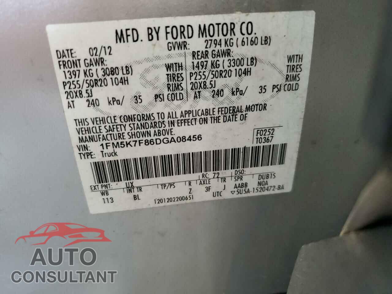 FORD EXPLORER 2013 - 1FM5K7F86DGA08456