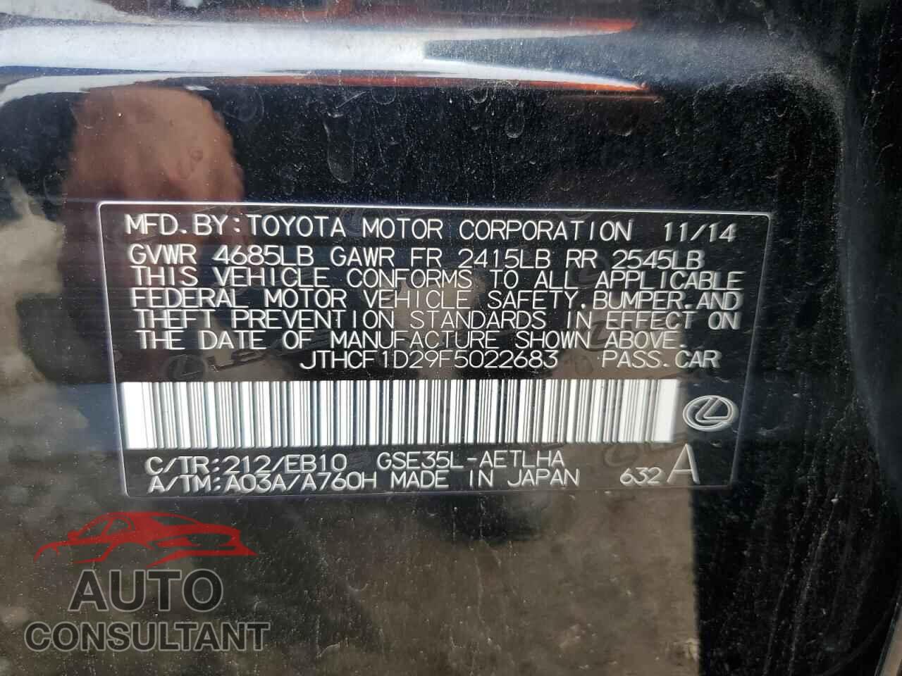 LEXUS IS 2015 - JTHCF1D29F5022683