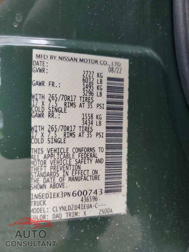 NISSAN FRONTIER 2023 - 1N6ED1EK3PN600743
