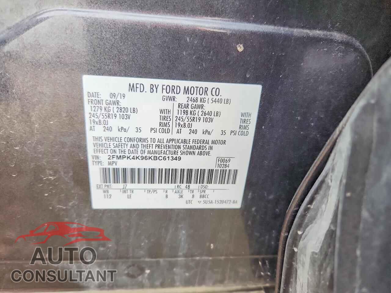 FORD EDGE 2019 - 2FMPK4K96KBC61349