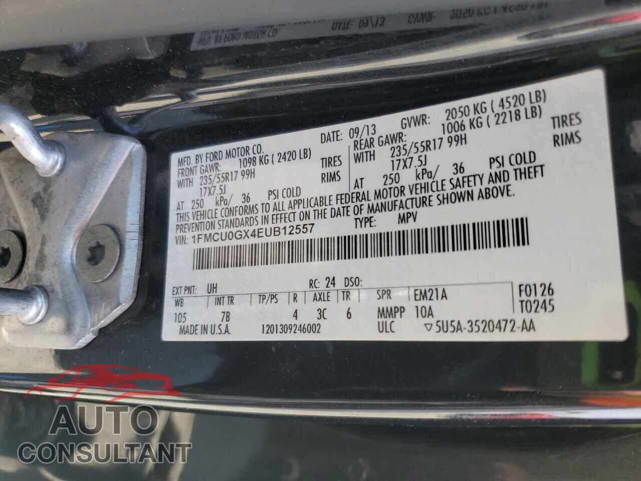FORD ESCAPE 2014 - 1FMCU0GX4EUB12557