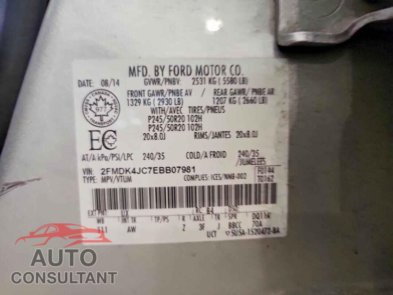 FORD EDGE 2014 - 2FMDK4JC7EBB07981