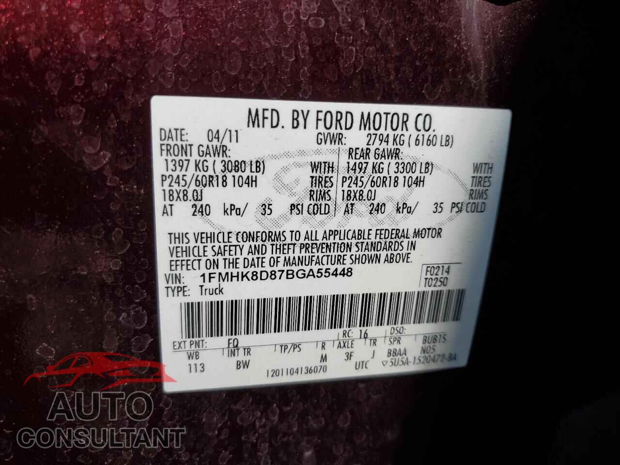 FORD EXPLORER 2011 - 1FMHK8D87BGA55448