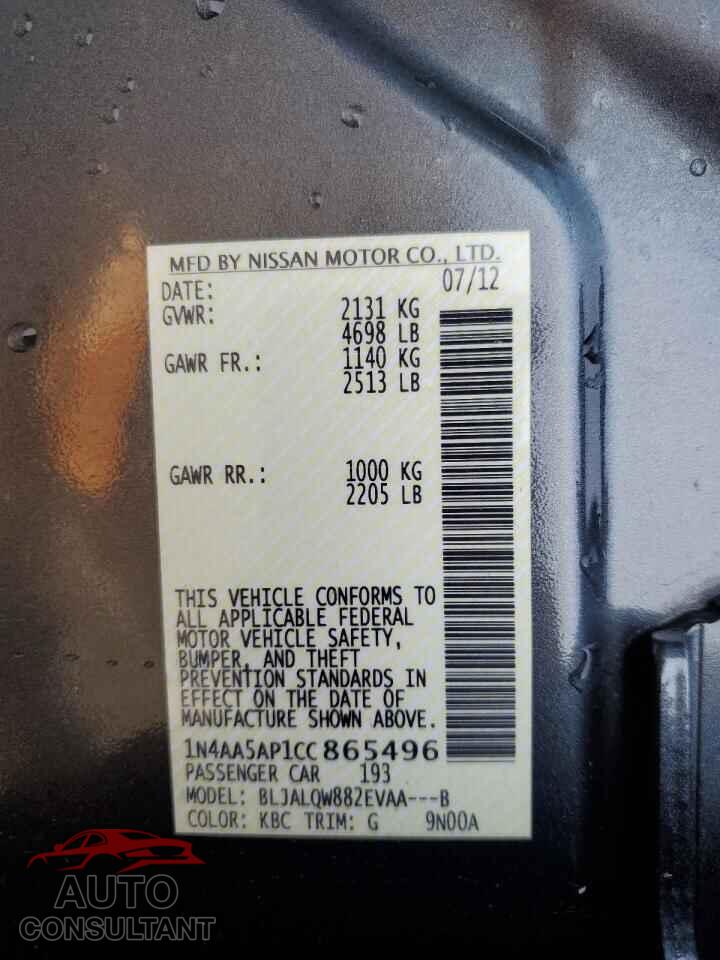 NISSAN MAXIMA 2012 - 1N4AA5AP1CC865496