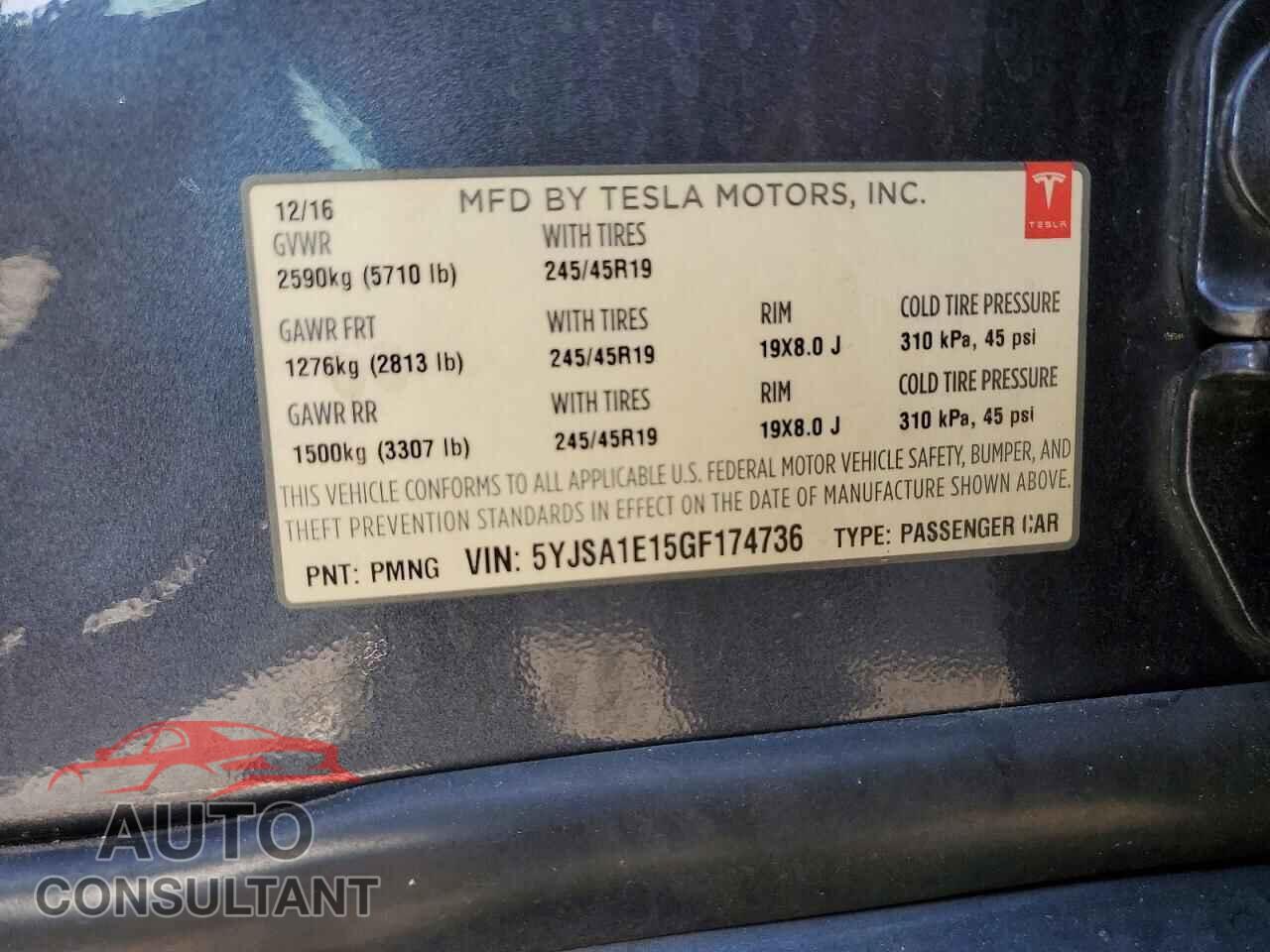 TESLA MODEL S 2016 - 5YJSA1E15GF174736