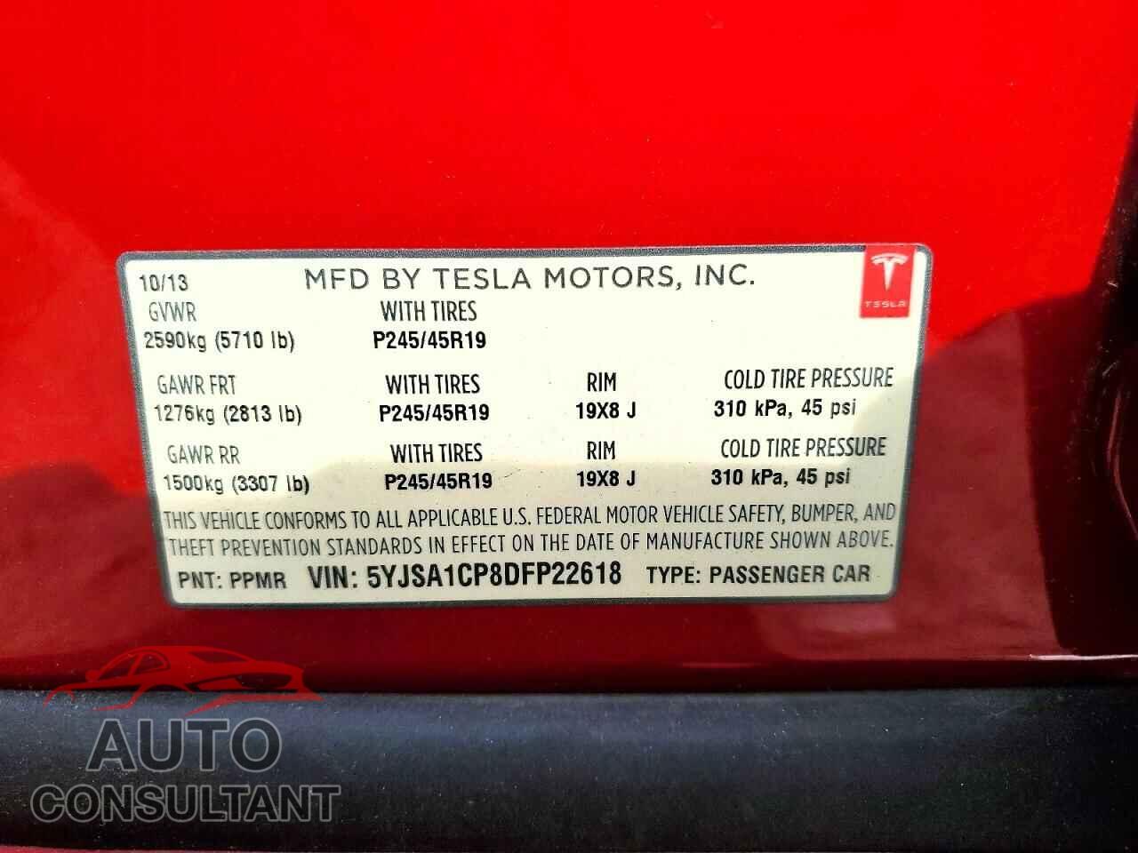 TESLA MODEL S 2013 - 5YJSA1CP8DFP22618