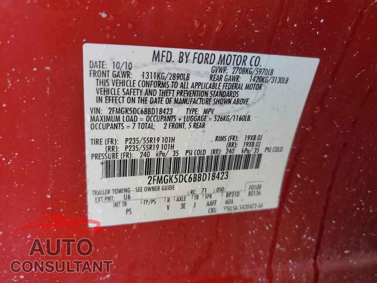 FORD FLEX 2011 - 2FMGK5DC6BBD18423