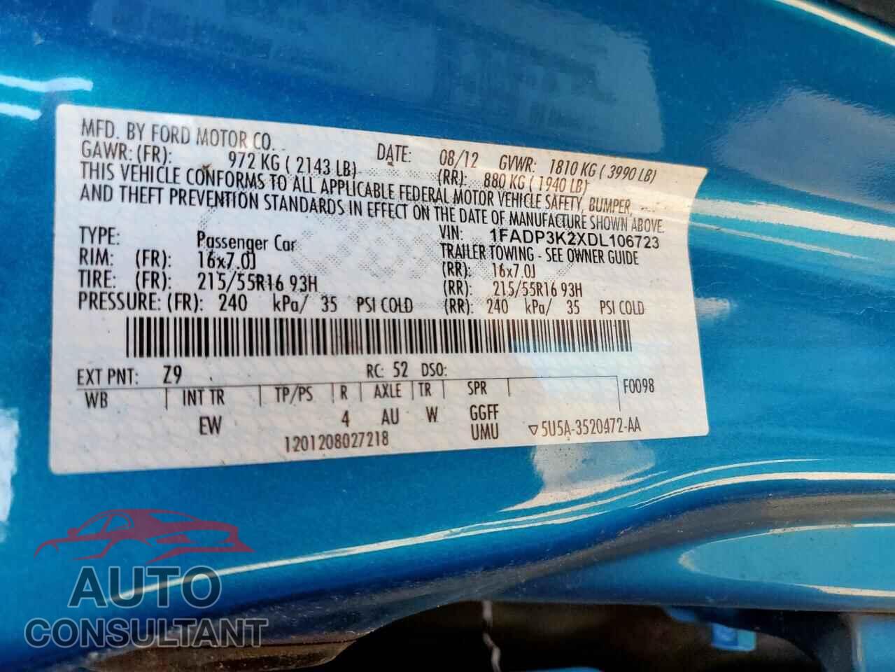 FORD FOCUS 2013 - 1FADP3K2XDL106723