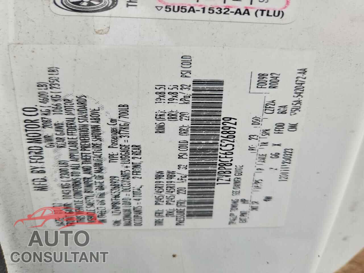 FORD MUSTANG 2012 - 1ZVBP8CF6C5268929