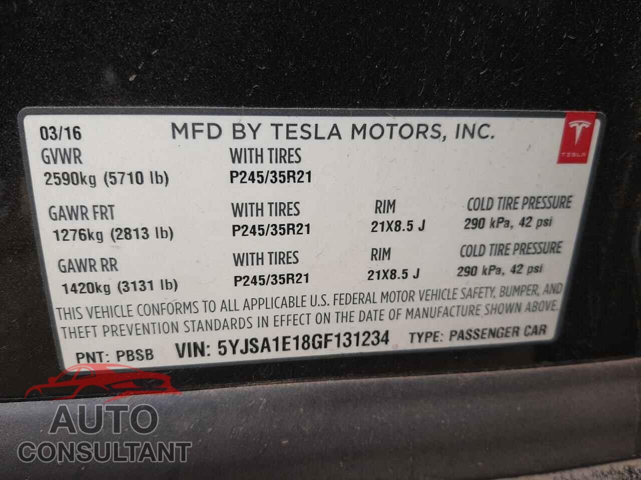 TESLA MODEL S 2016 - 5YJSA1E18GF131234