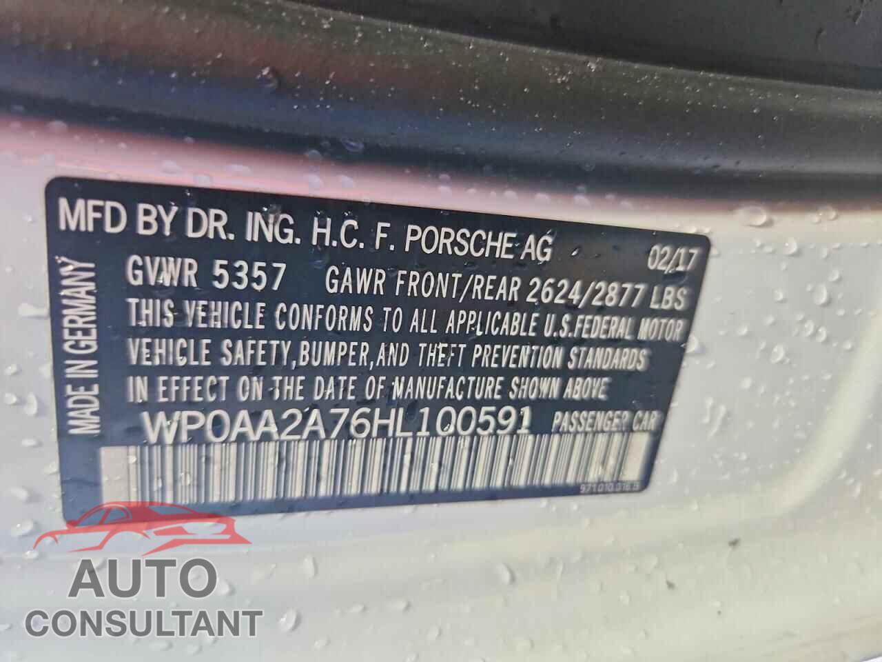 PORSCHE PANAMERA 2017 - WP0AA2A76HL100591