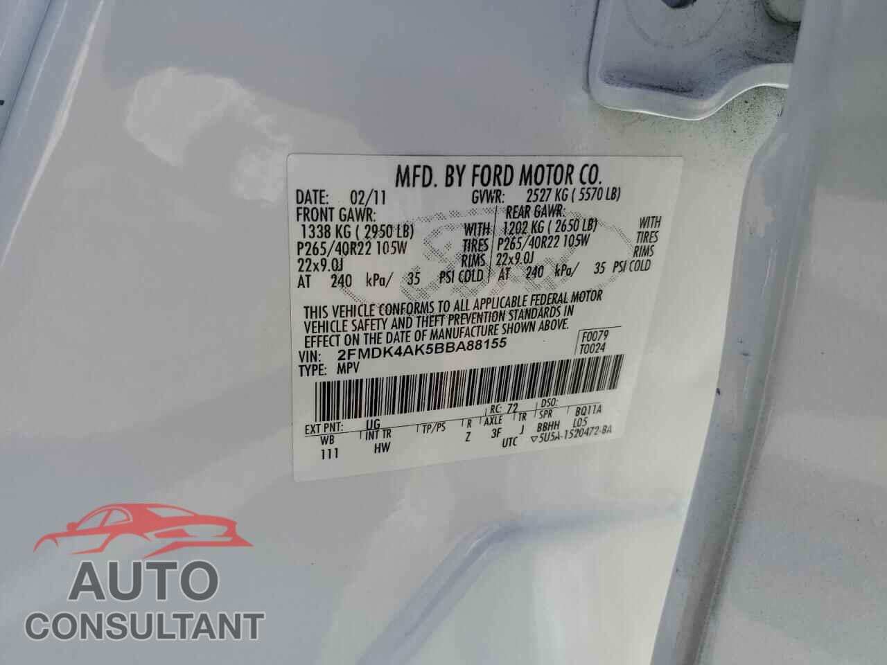 FORD EDGE 2011 - 2FMDK4AK5BBA88155