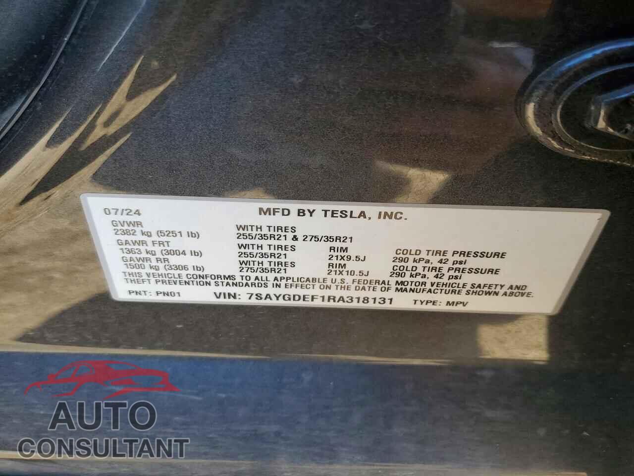 TESLA MODEL Y 2024 - 7SAYGDEF1RA318131