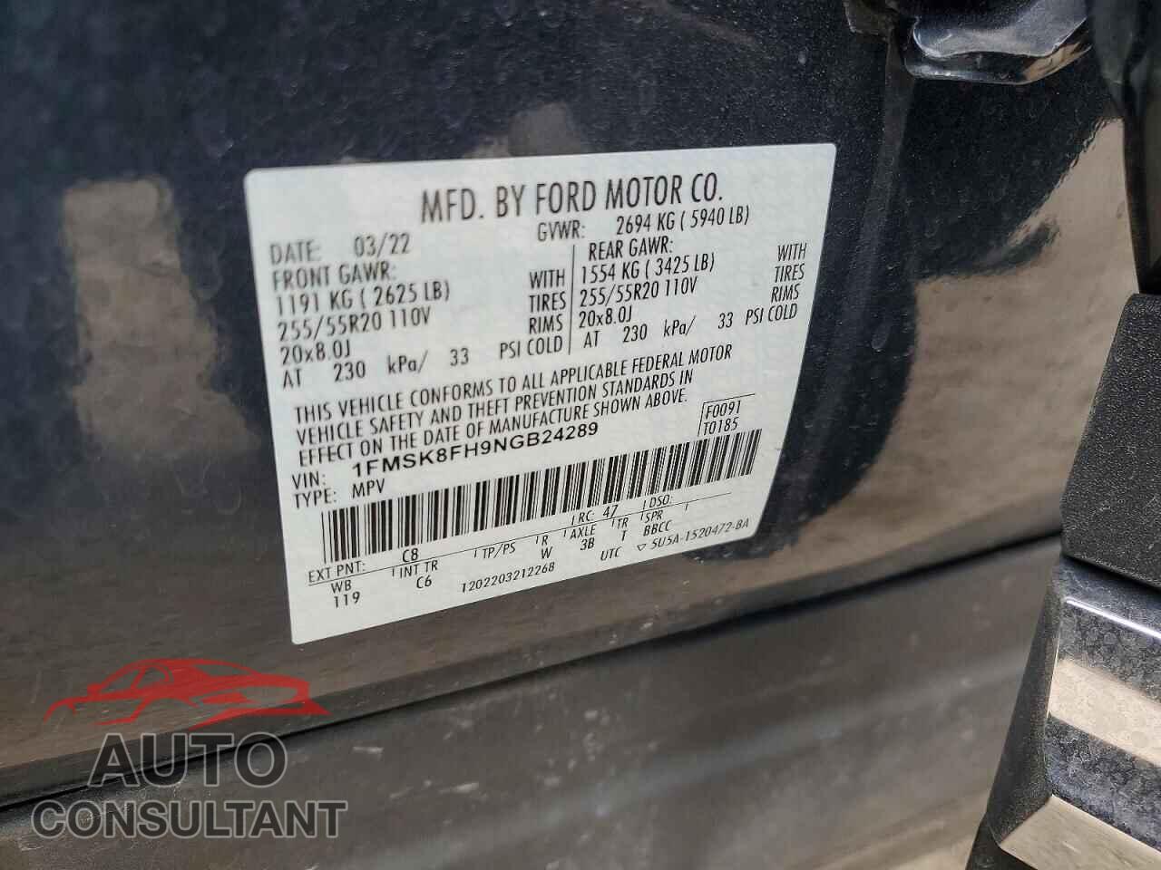 FORD EXPLORER 2022 - 1FMSK8FH9NGB24289