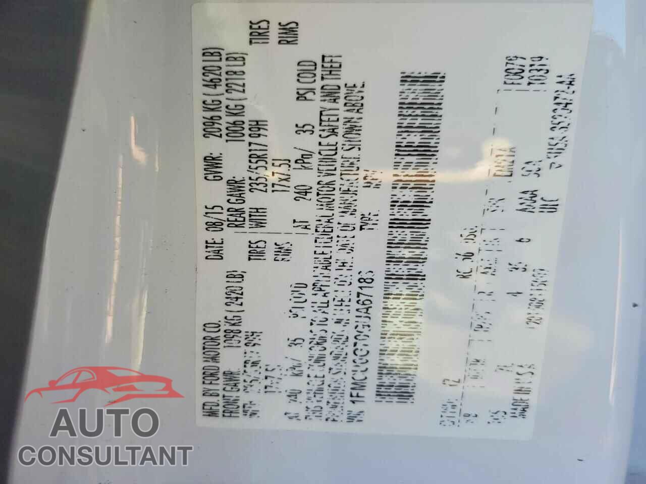 FORD ESCAPE 2016 - 1FMCU0G70GUA67183