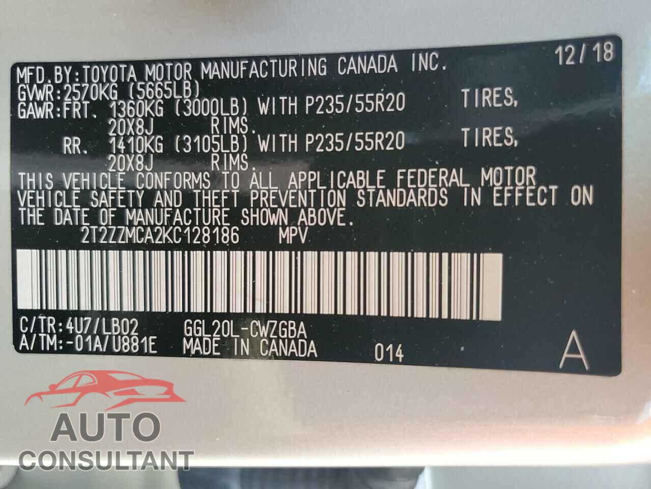 LEXUS RX350 2019 - 2T2ZZMCA2KC128186