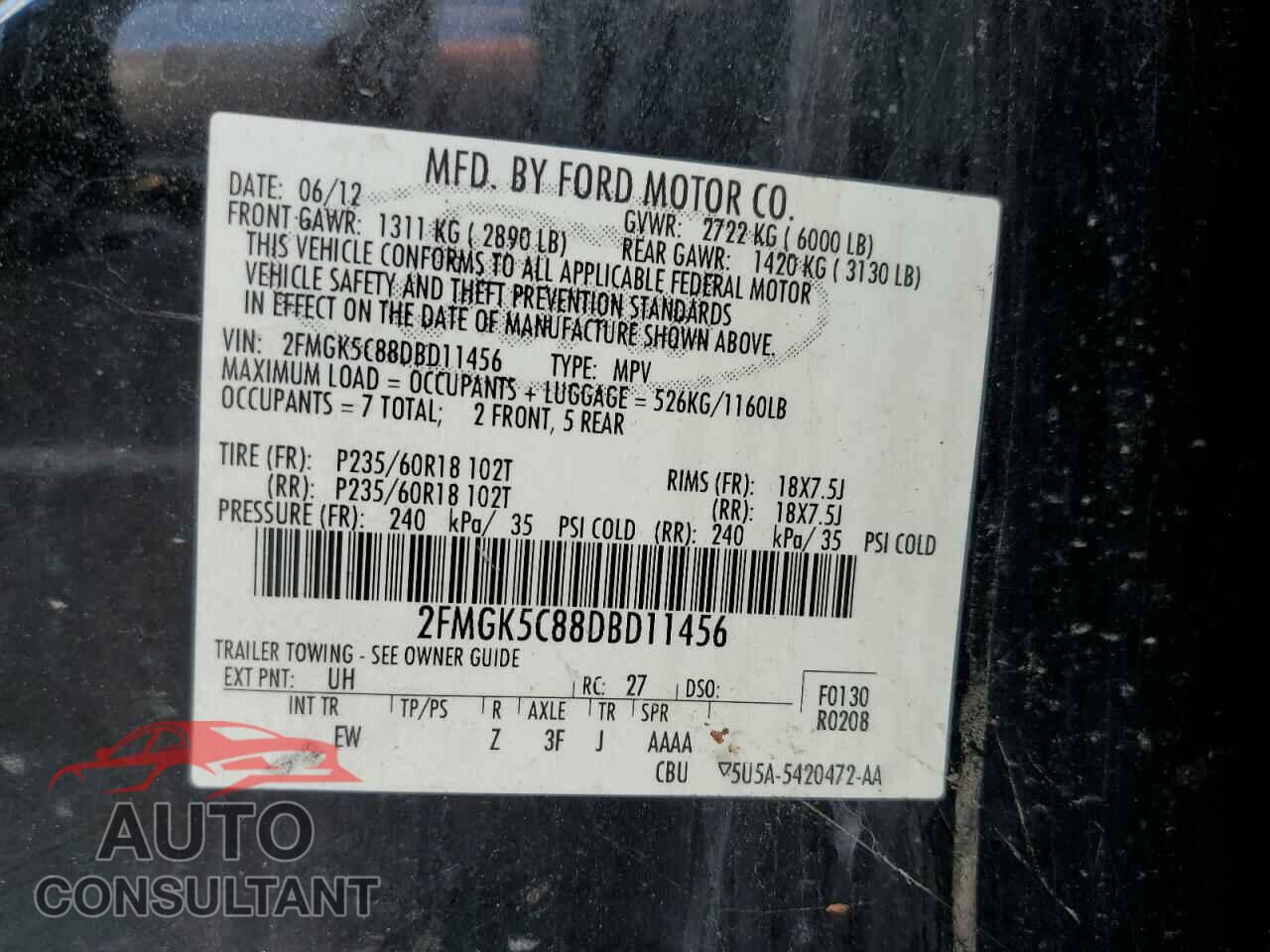 FORD FLEX 2013 - 2FMGK5C88DBD11456